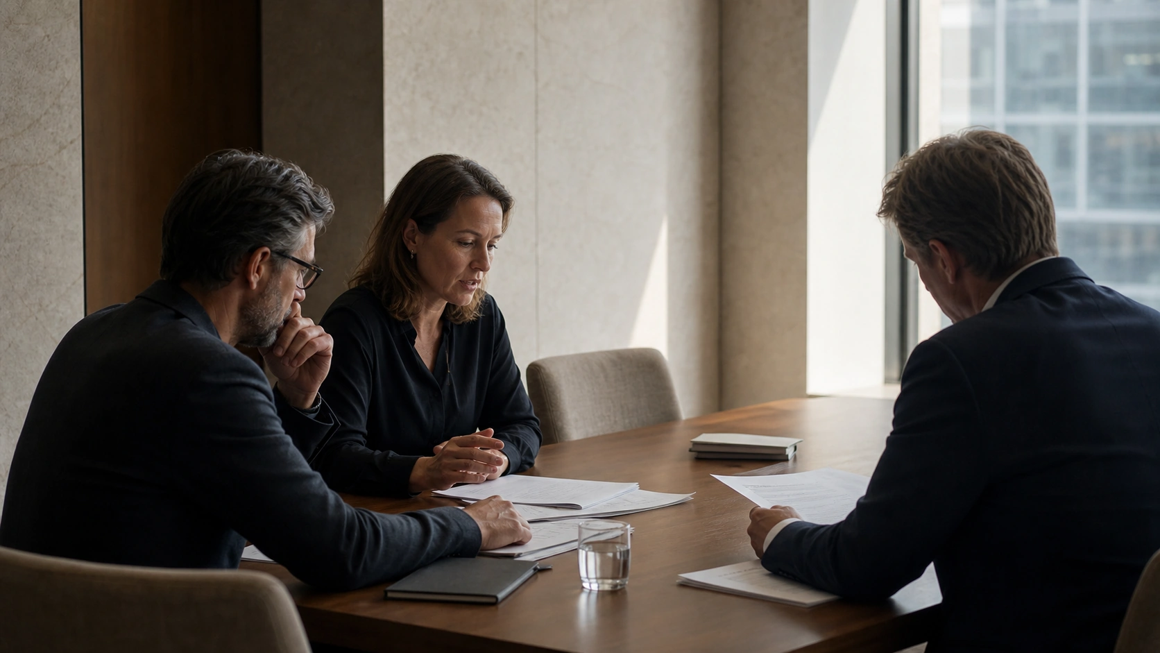 Directie bespreekt documenten en weegt de volgende stap voor het bedrijf