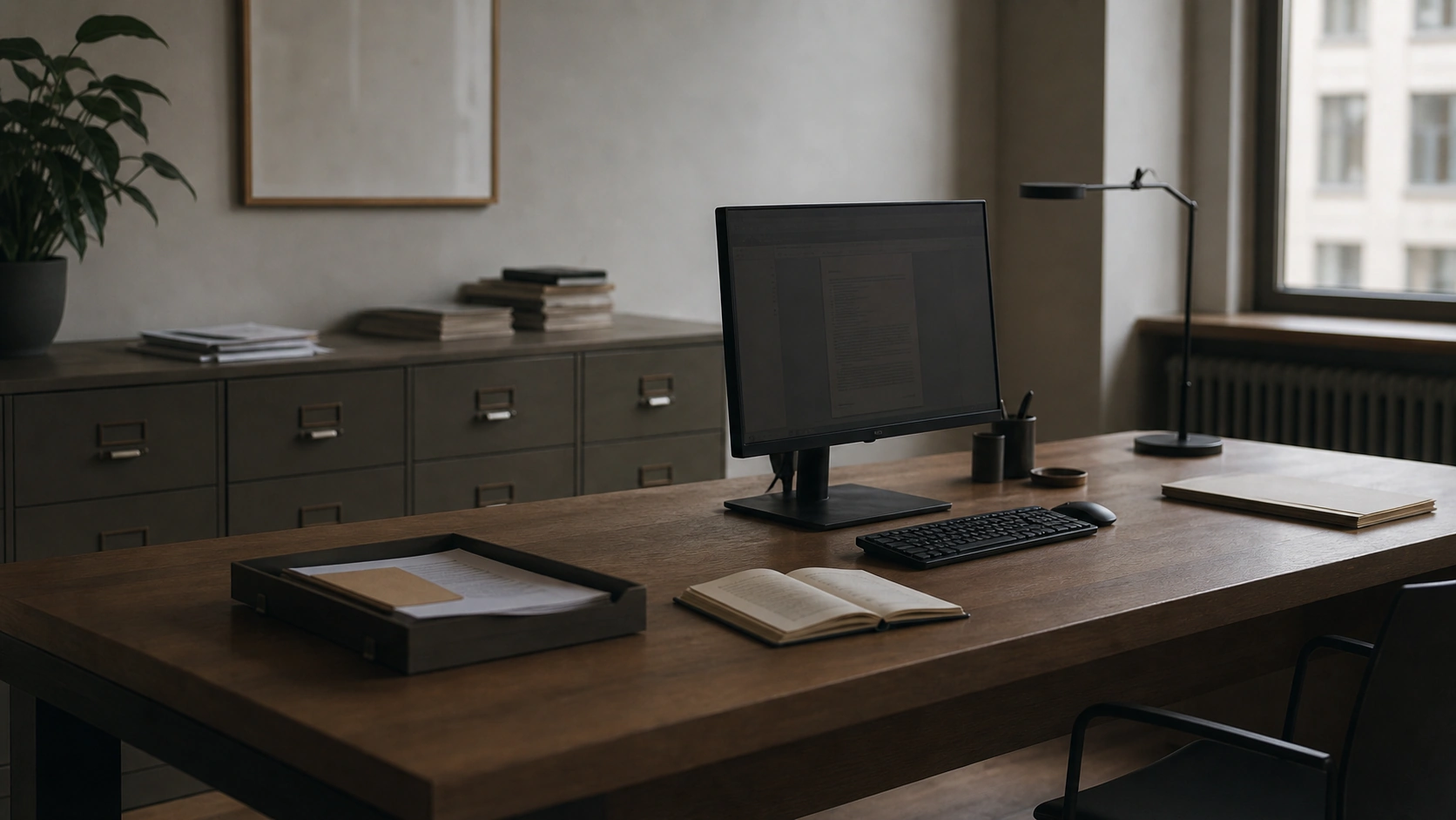 Werkplek met scherm en documenten om een terugkerend proces stap voor stap na te lopen