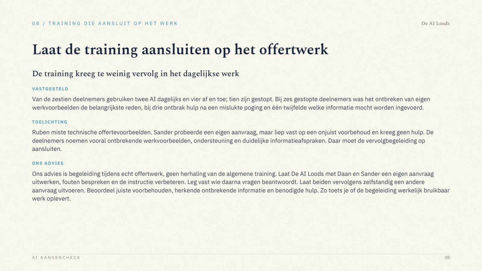 Pagina 9, Training die aansluit op het werk