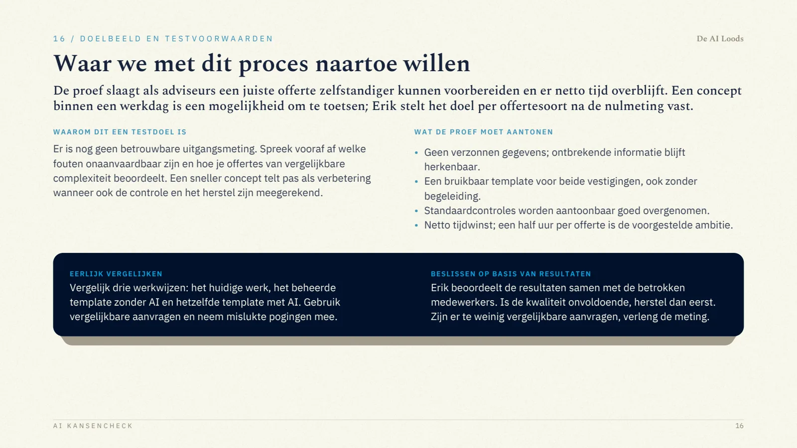 Pagina 17, Doelbeeld en testvoorwaarden
