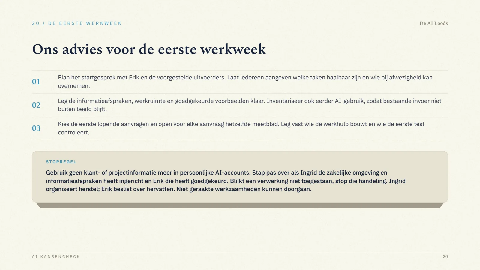 Pagina 21, De eerste werkweek