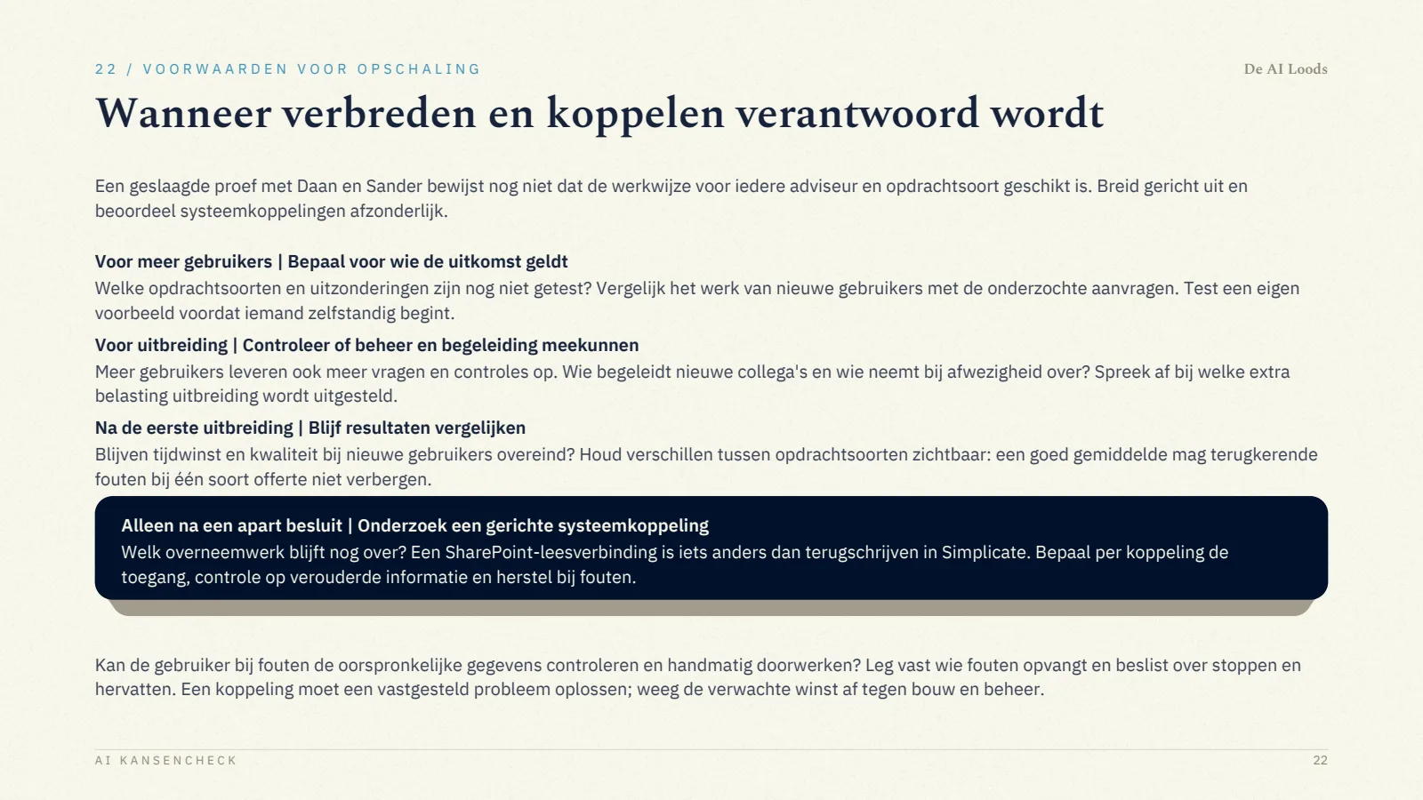 Pagina 23, Voorwaarden voor opschaling