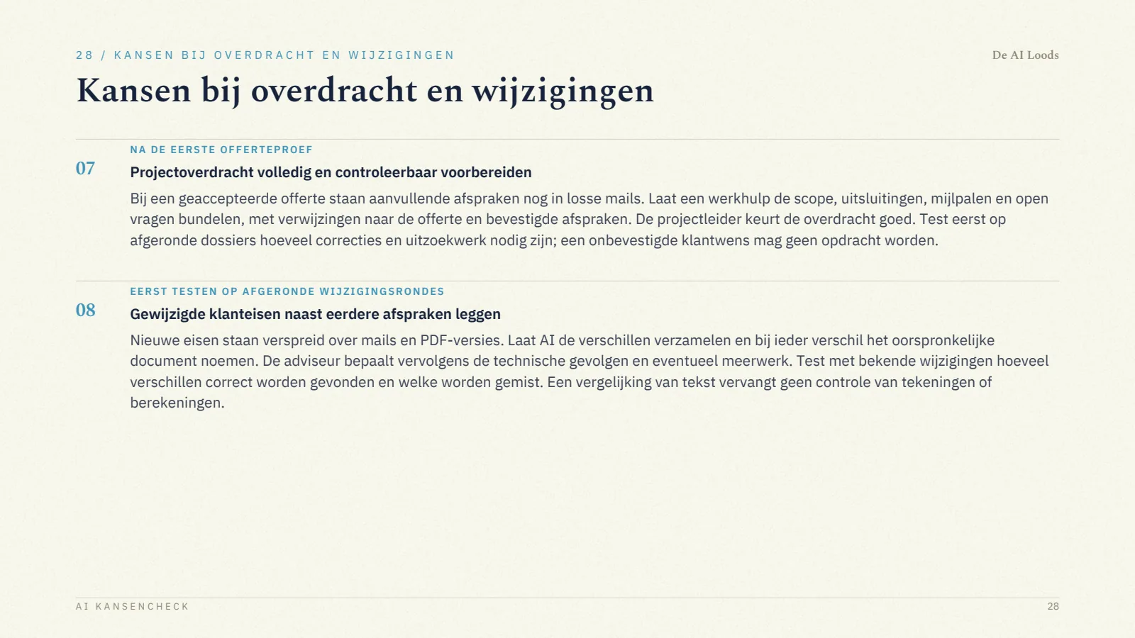 Pagina 29, Kansen bij overdracht en wijzigingen